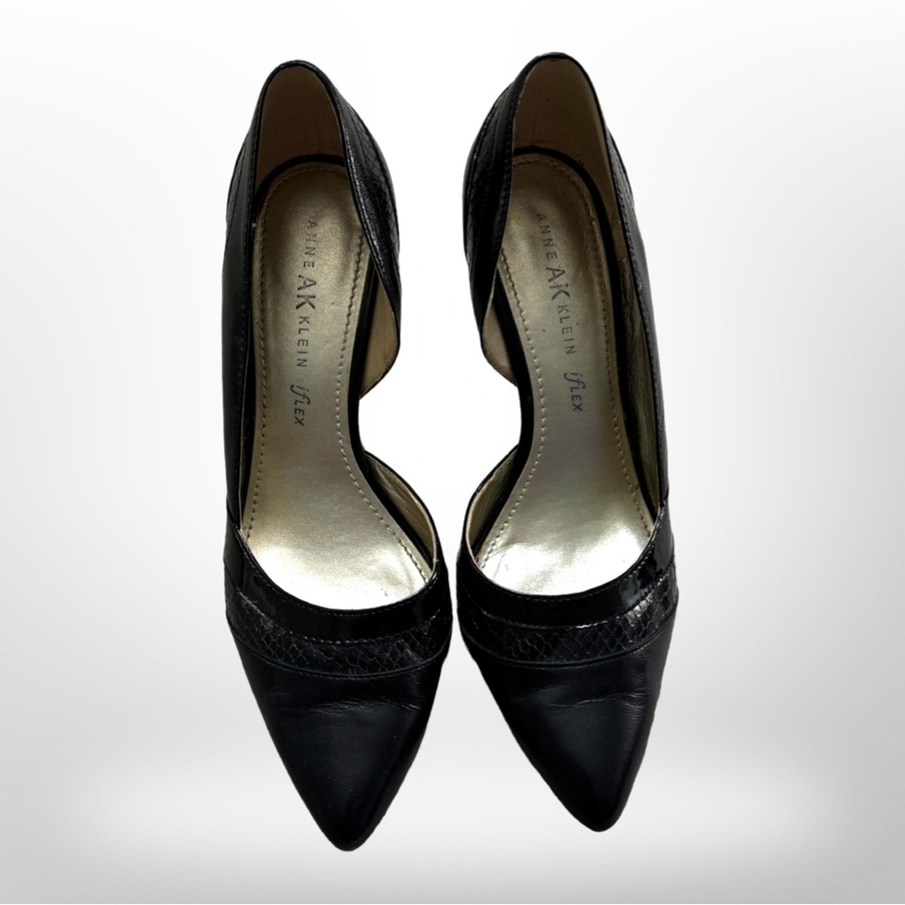 Anne Klein black heels with black snakeskin highlight
